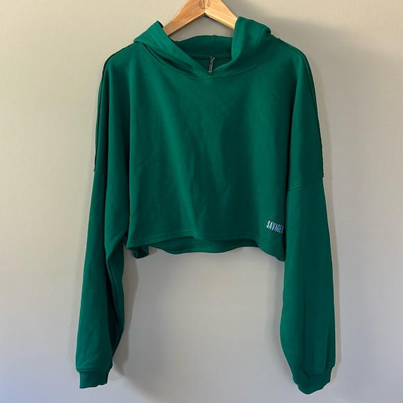 Savage X Fenty Tops - NWT Savage x Fenty Xssential Terry Cropped Hoodie in Emerald Green Sz L